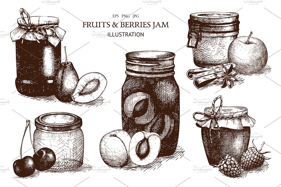 复古果酱罐插画集 Vintage Jam Jars Collection插图(1)