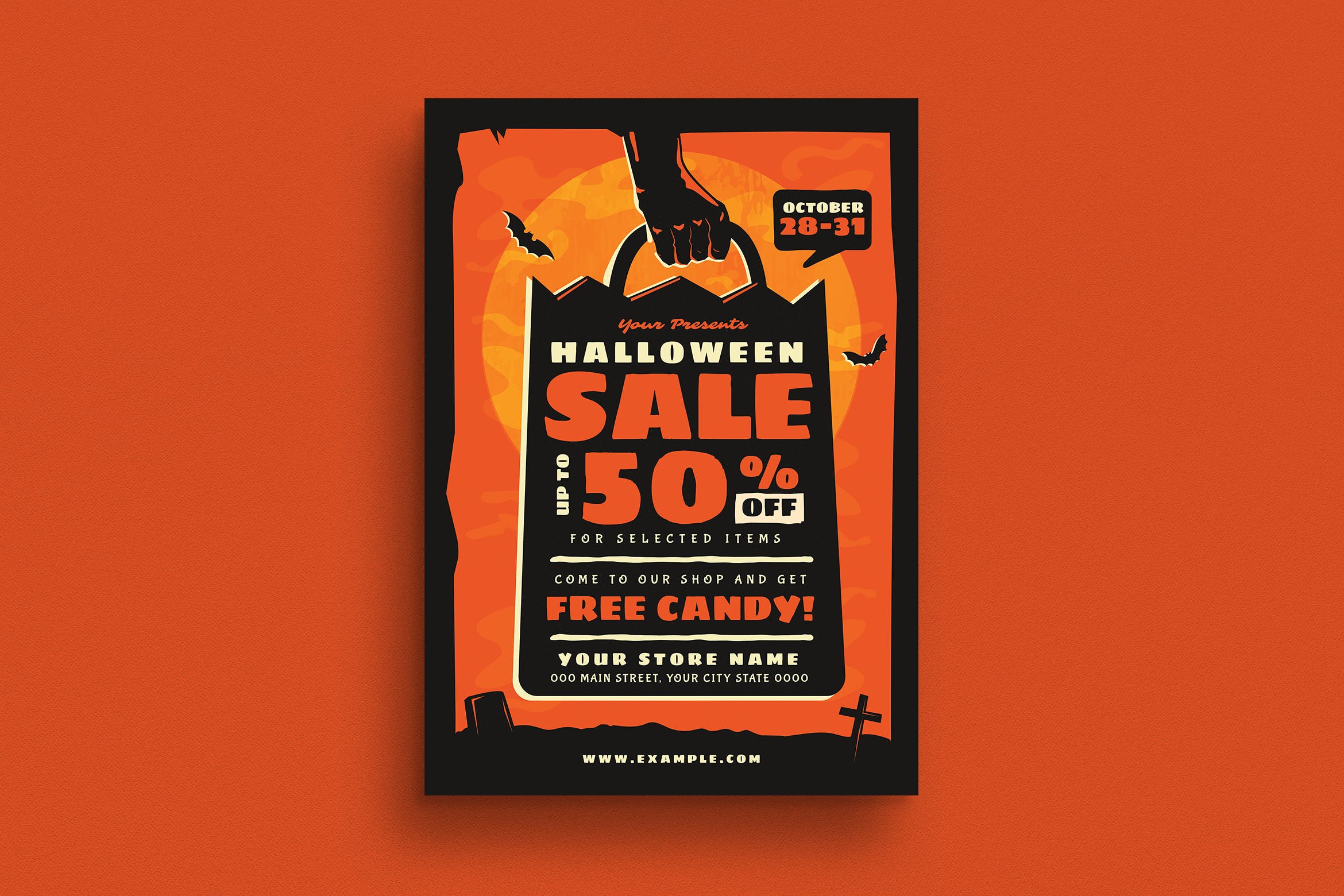 万圣节店铺促销活动海报传单设计模板 Halloween Sale Event Flyer插图