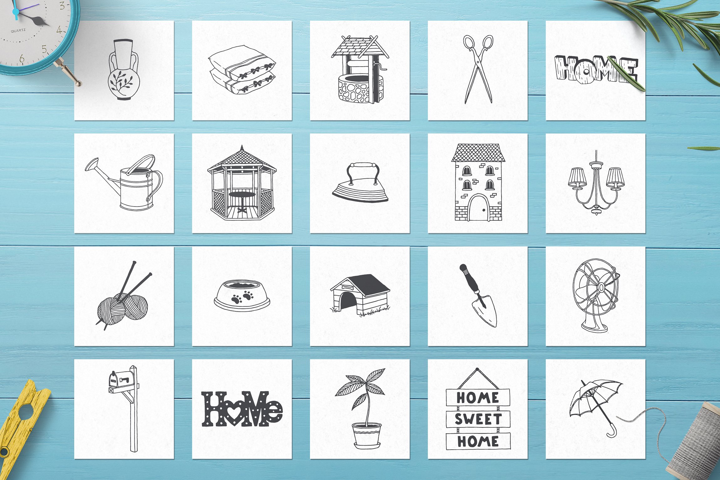 100个手绘家居用品的矢量图形素材下载[psd,ai,eps,png]插图(5)