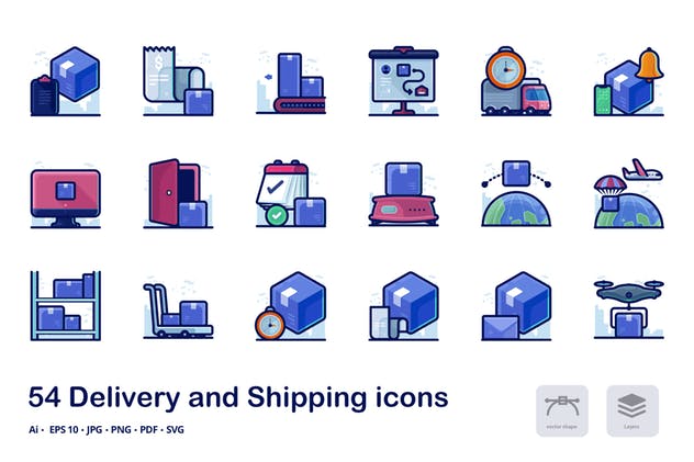 物流运输主题矢量图标集 Delivery and Shipping filled outline icons插图(1)
