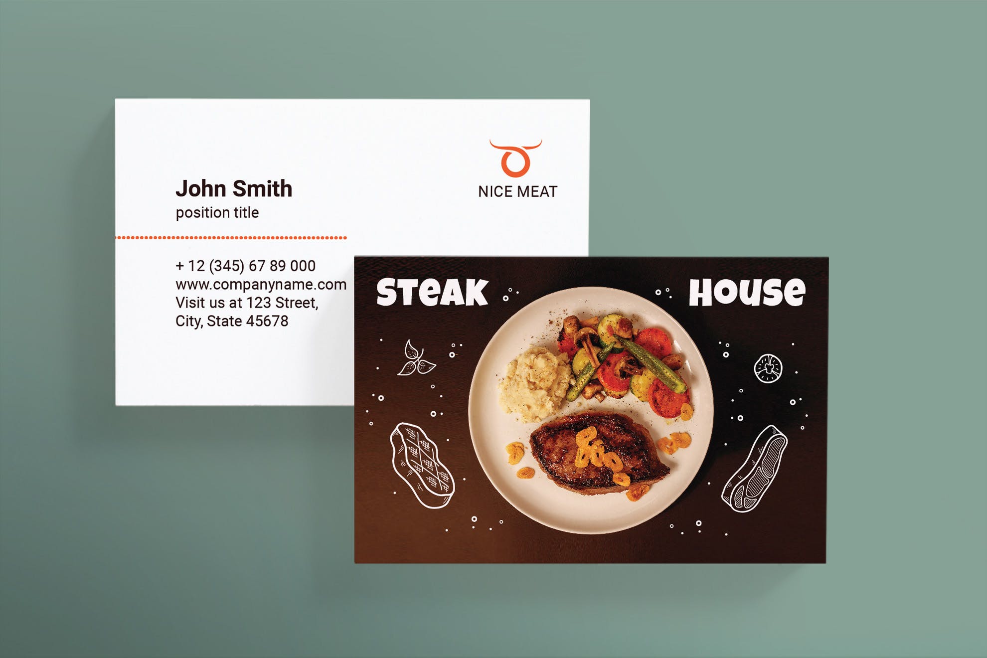 牛排西餐厅职员名片设计模板 Steak House Business Card插图2