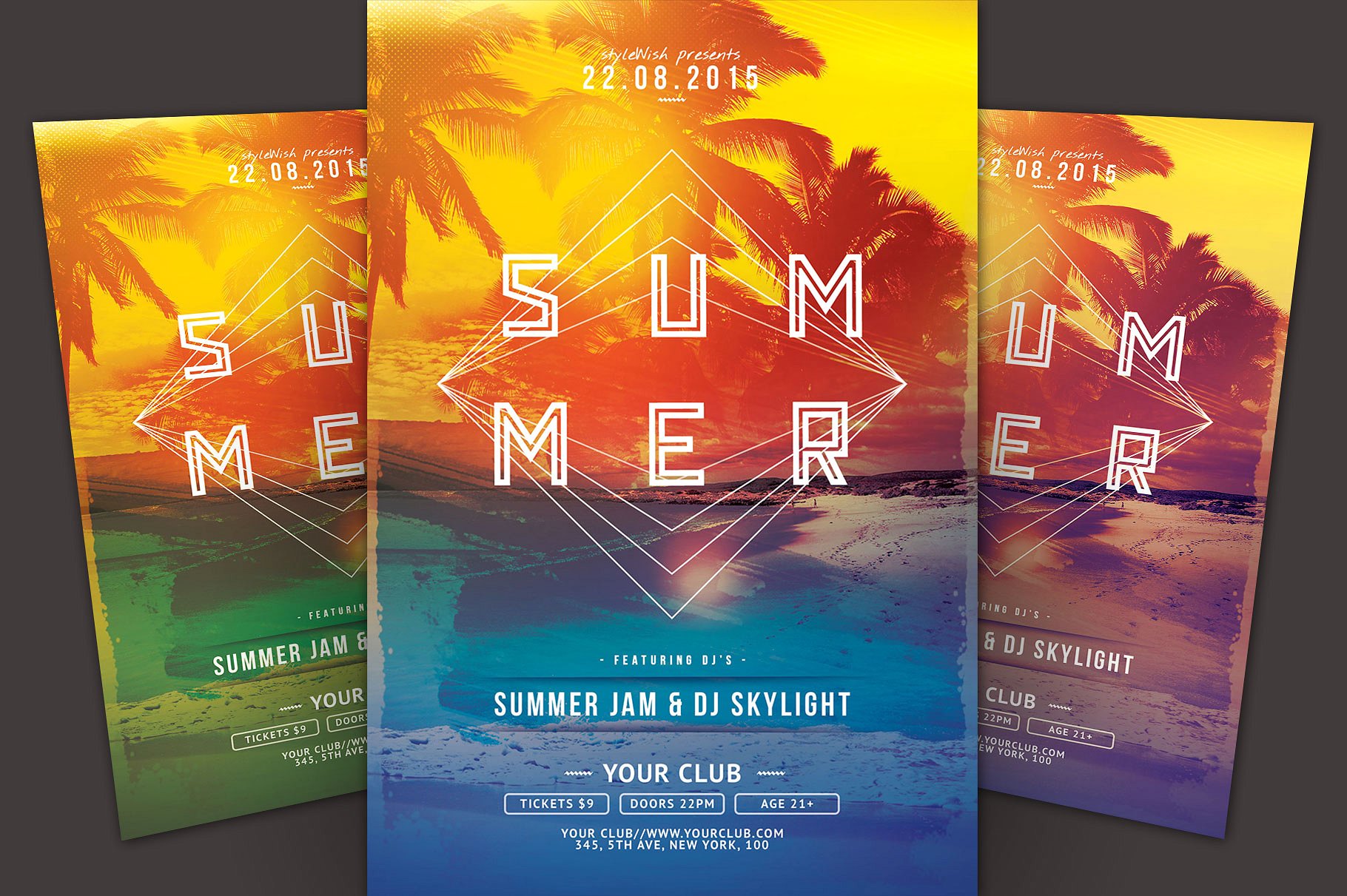清爽夏日海滩聚会宣传单模板 Summer Flyer Template插图