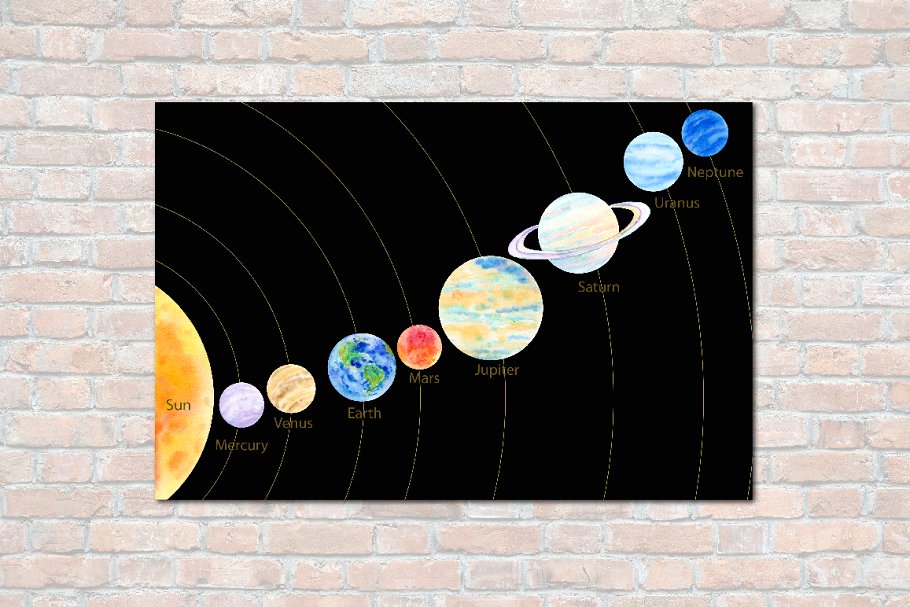太阳系行星水彩剪切画 Watercolour Solar System插图4