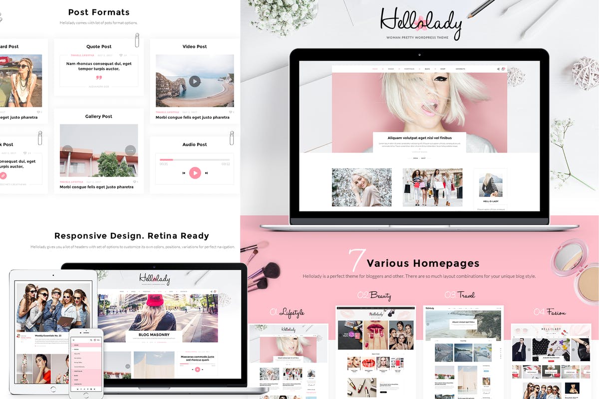 女性时尚主题博客网站PSD模板 HelloLady Woman Blog PSD Template插图