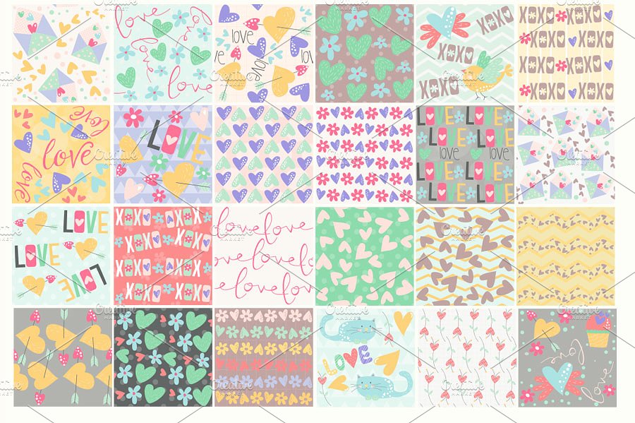 甜美的情人节无缝背景纹理 Sweet Valentine Seamless Patterns插图(4)