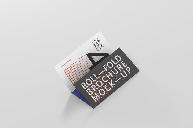 四折页迷你DL传单小册子样机模板 Roll-Fold Brochure Mockup – DL DIN Lang插图2