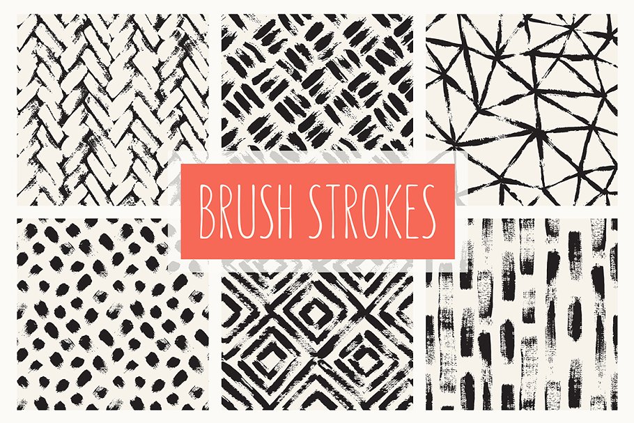 黑墨笔刷图案无缝纹理v1 Brush Strokes. Seamless Patterns v.1插图