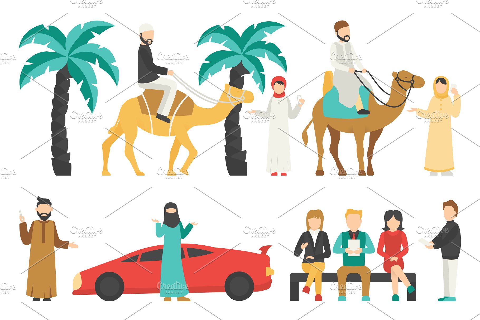 迪拜人物风情扁平化设计插画 Dubai – flat people set插图(15)