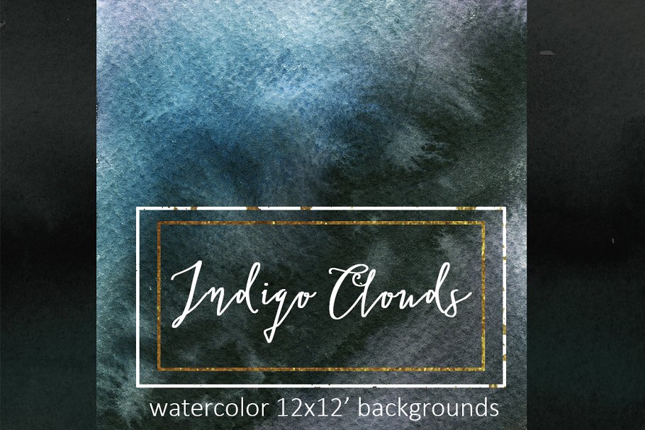 靛蓝水彩背景集 Indigo Watercolor Background Set插图2
