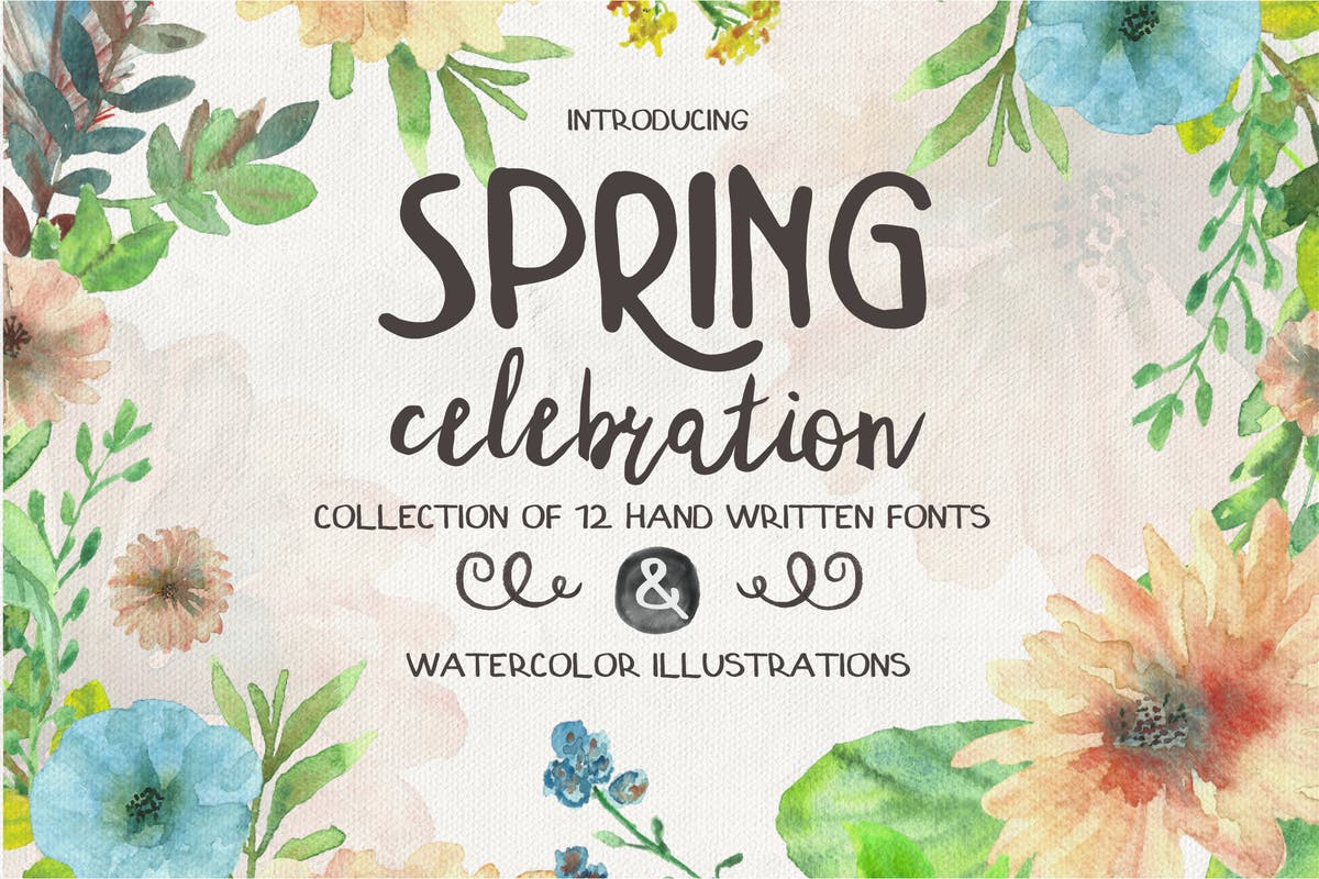 春季设计素材大合集[字体包/水彩插画素材] Spring Celebration插图