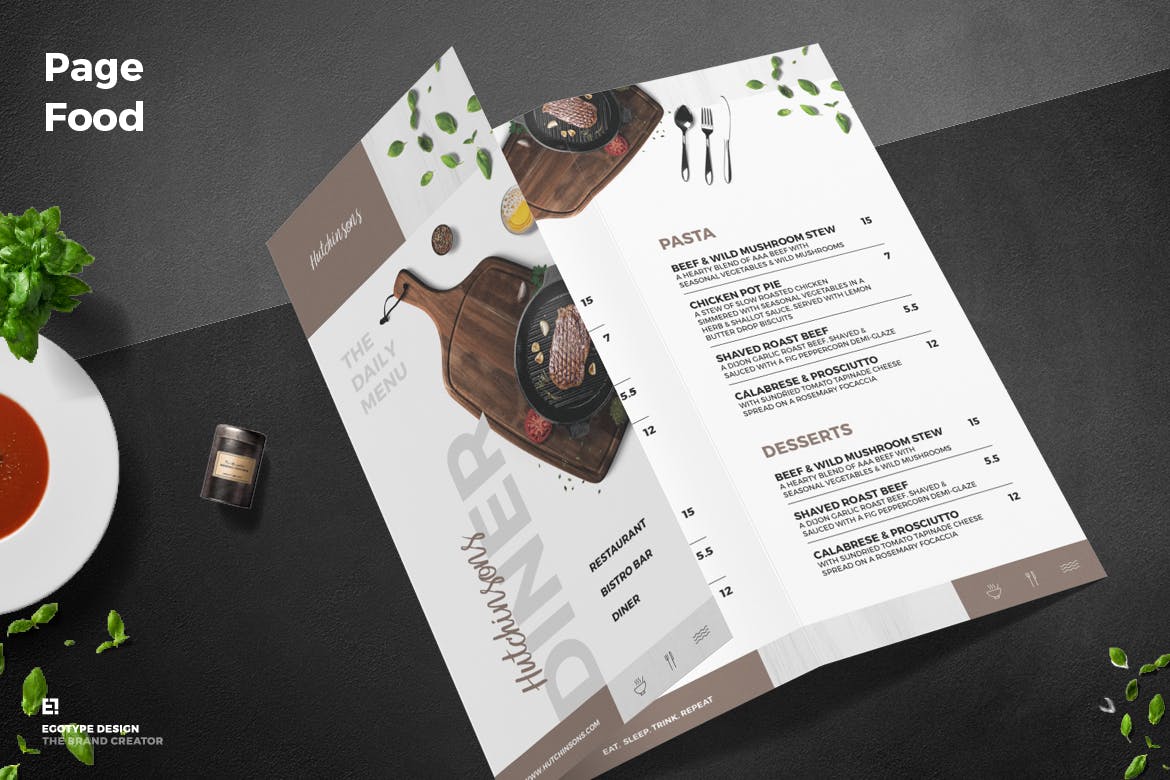 三折页西餐厅菜单设计模板素材 Trifold Restaurant Menu插图3
