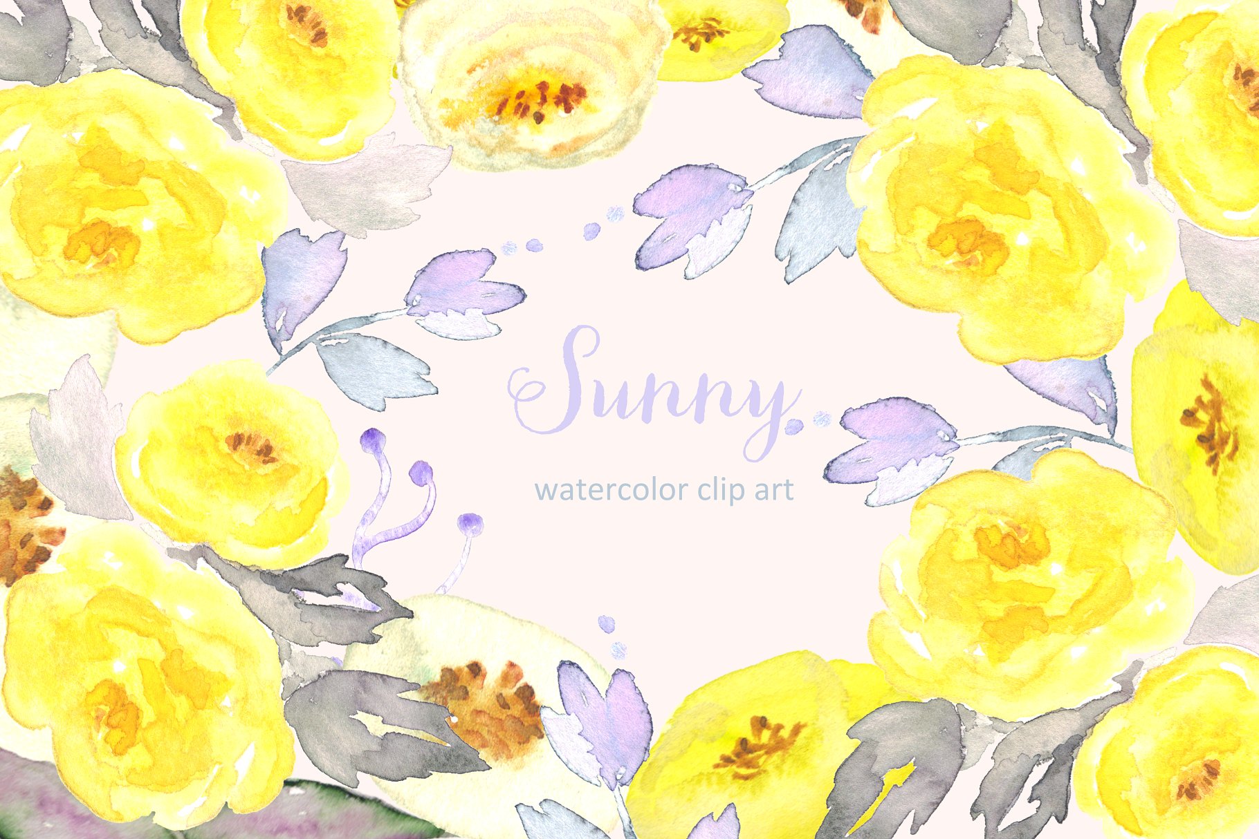 手绘黄色花卉水彩插画 Sunny Watercolor Clipart插图