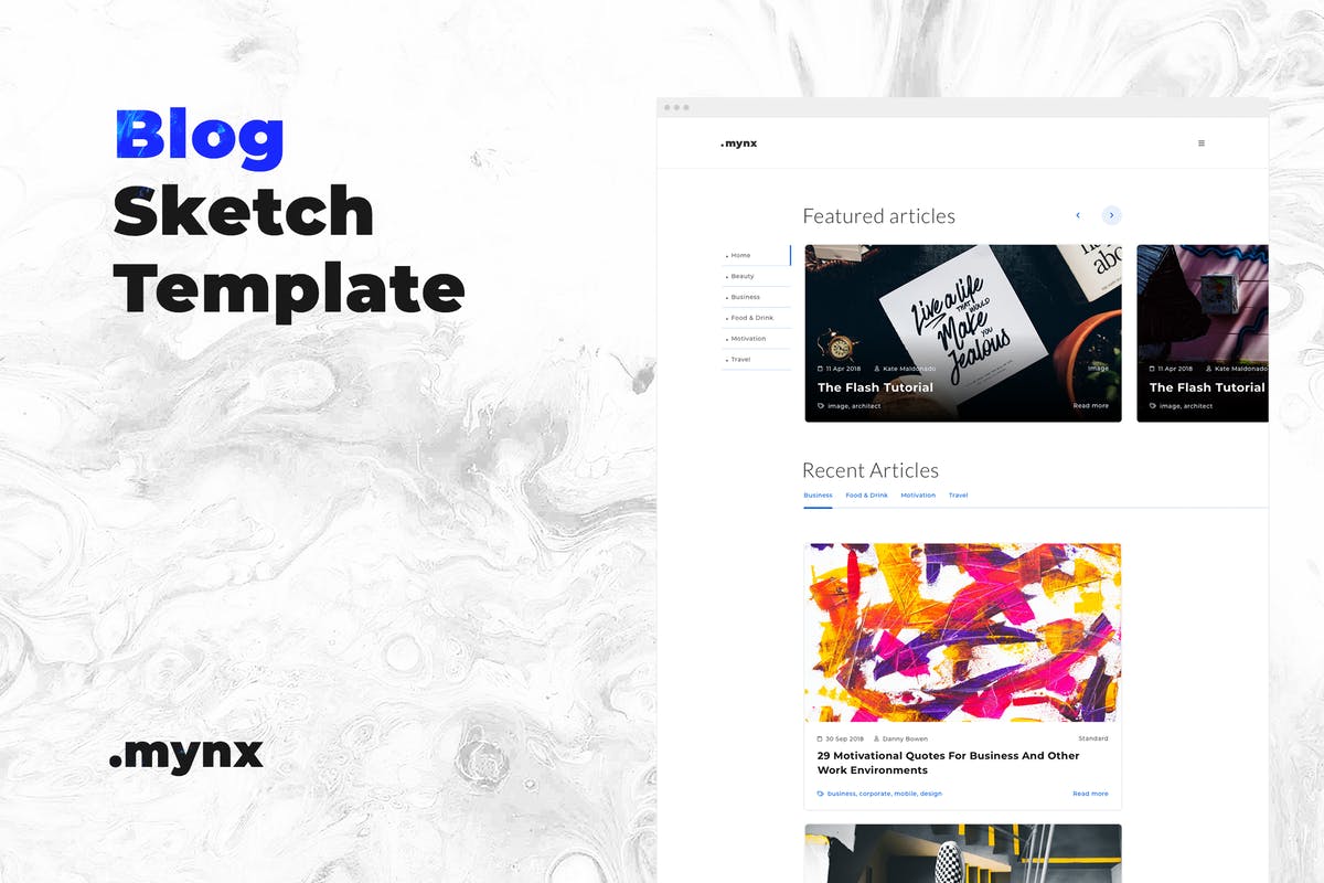 个人创意博客主页设计Sketch模板 Personal Blog Sketch Template – Mynx插图