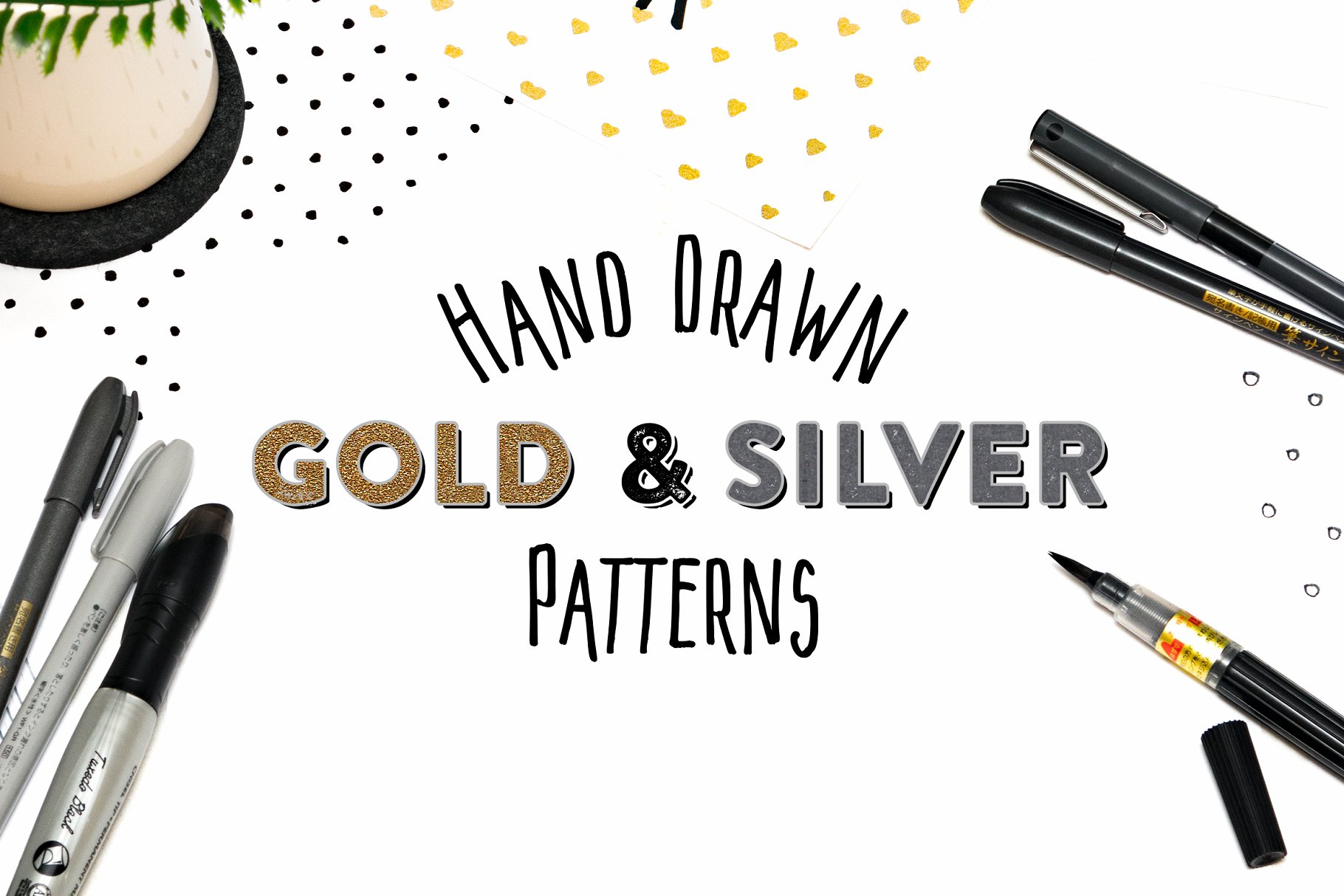 15款手绘金银图案纹理 15 Hand Drawn Gold & Silver Patterns插图