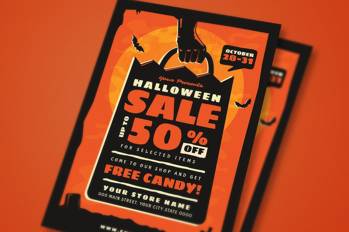 万圣节店铺促销活动海报传单设计模板 Halloween Sale Event Flyer插图(3)