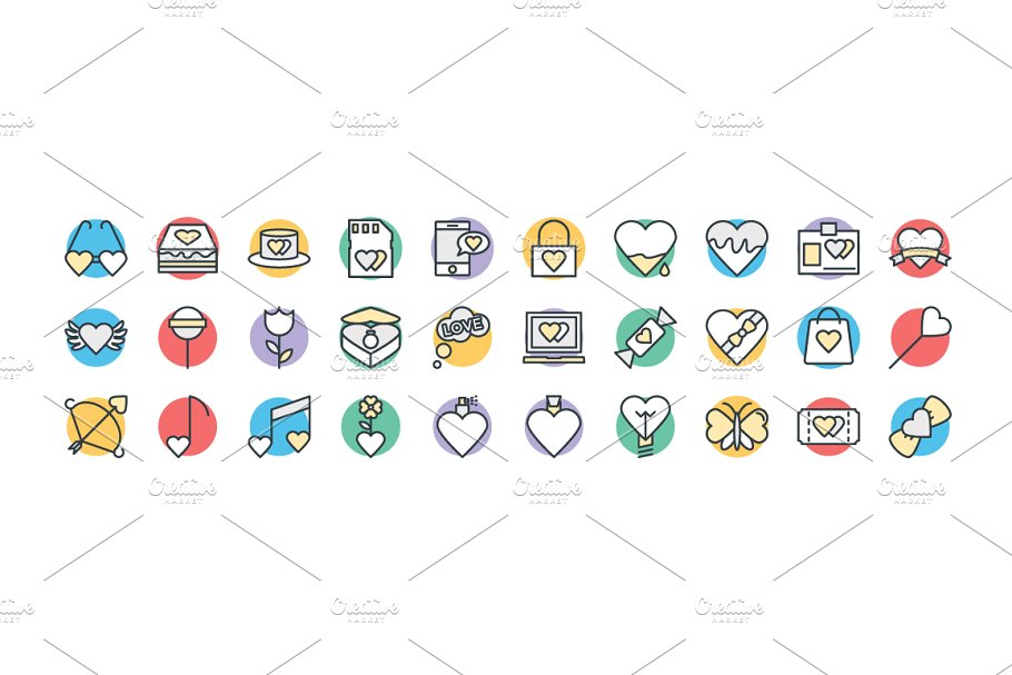 100+浪漫爱情矢量图标 100+ Love and Romance Vector Icons插图(2)