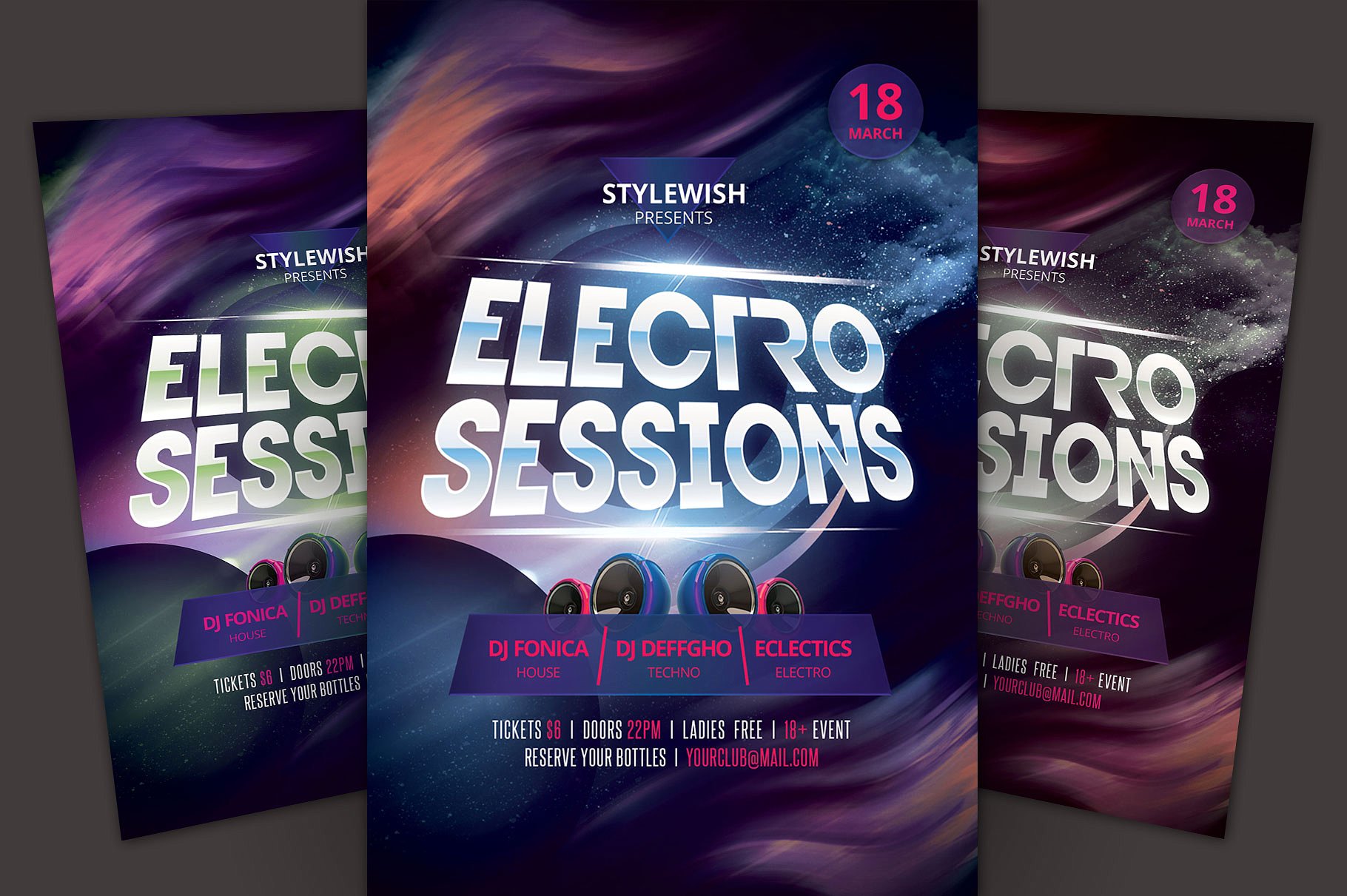 电子音乐DJ派对活动海报传单模板 Electro Sessions Flyer Template插图