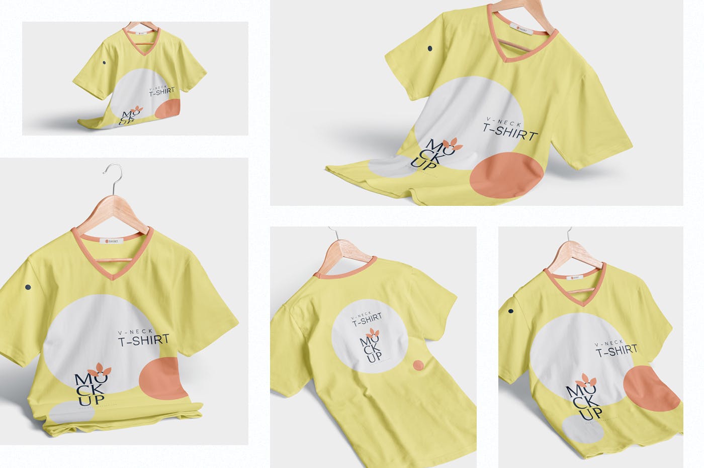 V领T恤服装印花设计效果图样机 V-Neck T-Shirt Mockups插图(1)