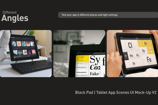 iPad平板电脑演示APP设计样机模板 Black iPad | Tablet App Scenes UI Mock-Up插图(5)