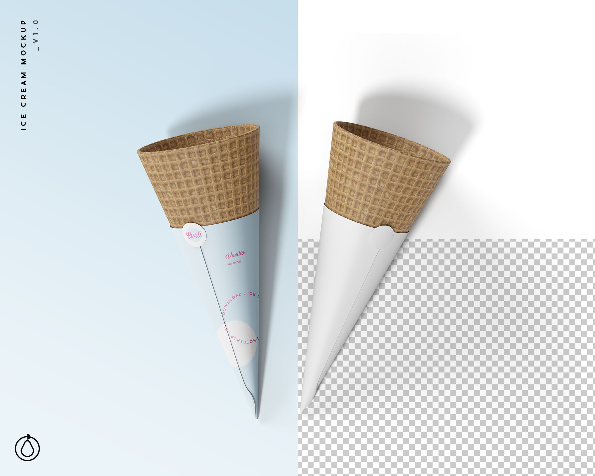 蛋卷冰淇淋包装纸设计样机模板 Ice Cream Cone Mockup插图(1)