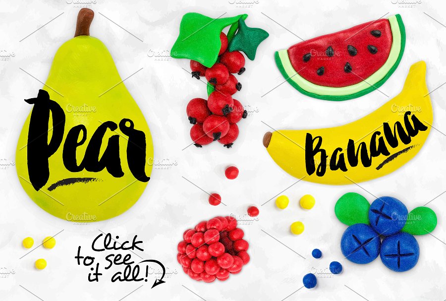 橡皮水果与蔬菜插画素材 Plasticine Fruits & Vegetables插图1