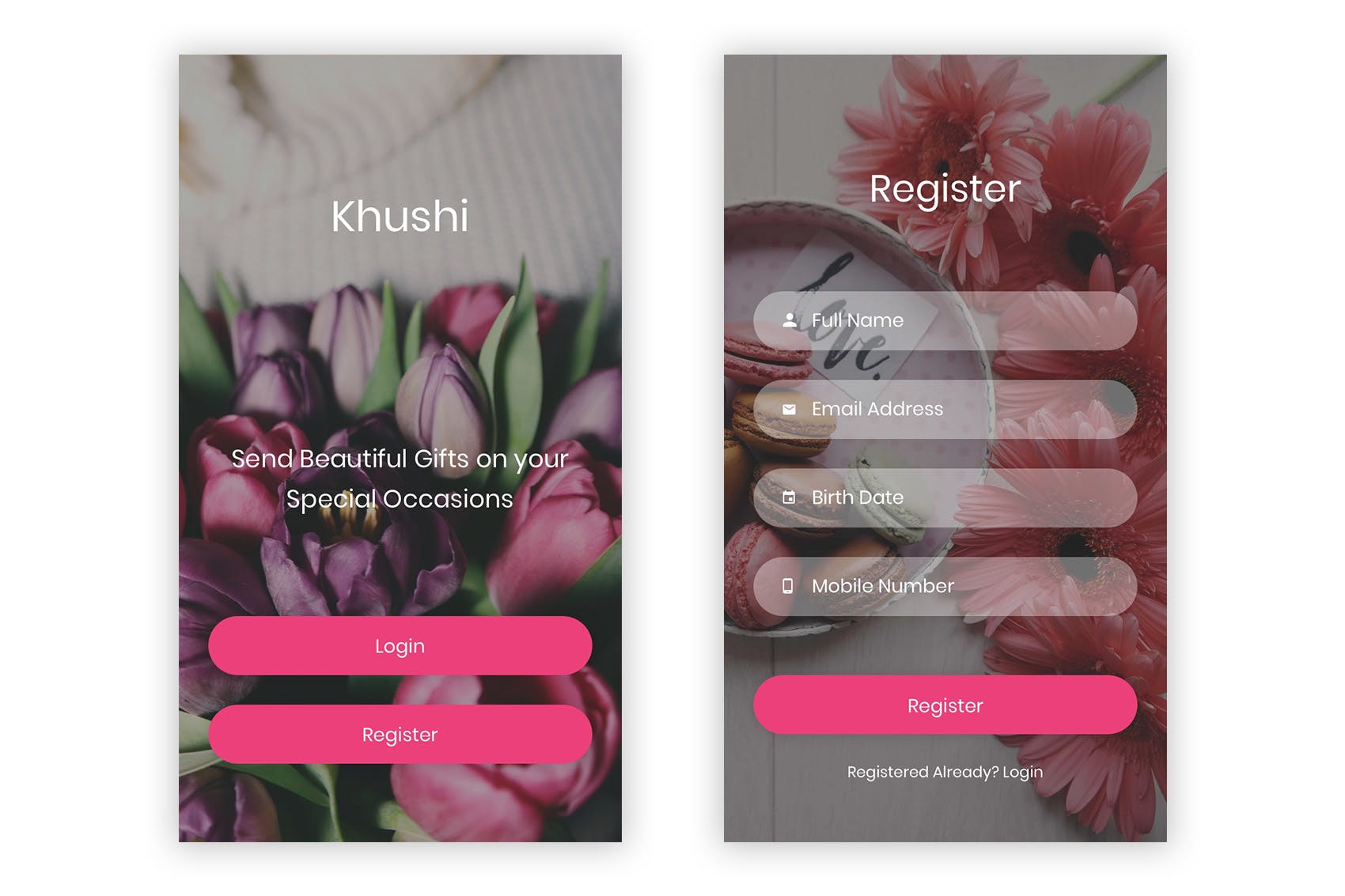 礼品&鲜花预订APP应用UI设计套件PSD模板 Khushi – Gifts & Flowers Shop UI Kit (Photoshop)插图(2)