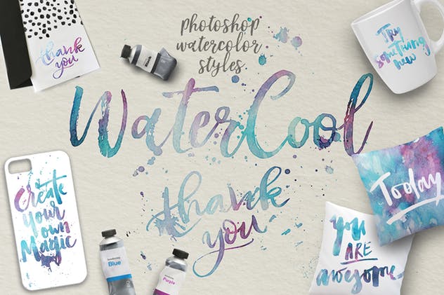 水彩艺术创作样式设计素材 WaterCool Kit. Watercolor Styles插图4
