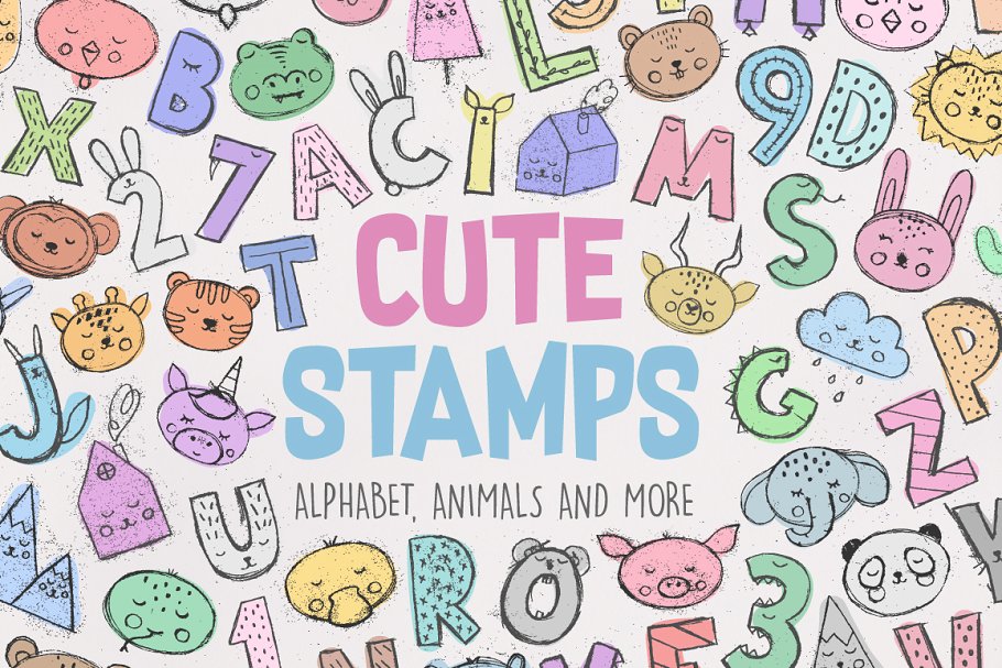 可爱动物、字母、数字矢量图案 Cute Stamps Pro插图