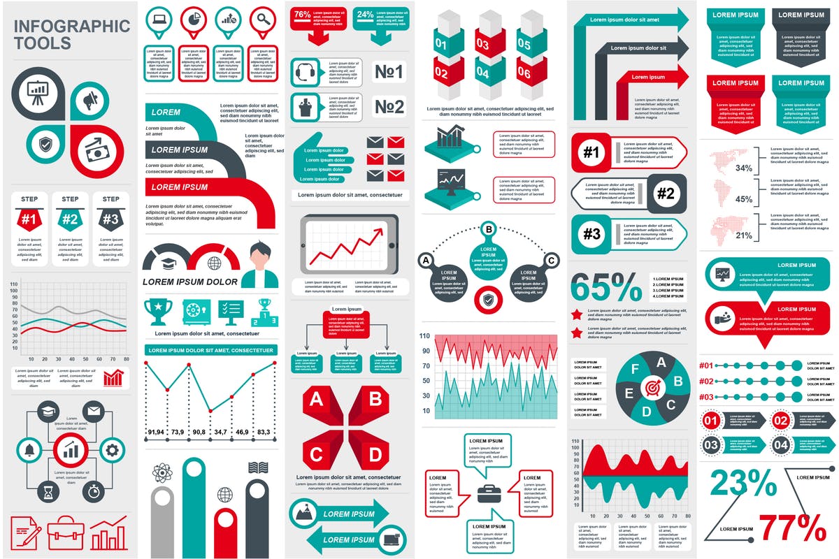 市场业务数据统计演示信息图表幻灯片设计素材 Presentation Infographic Elements Template插图