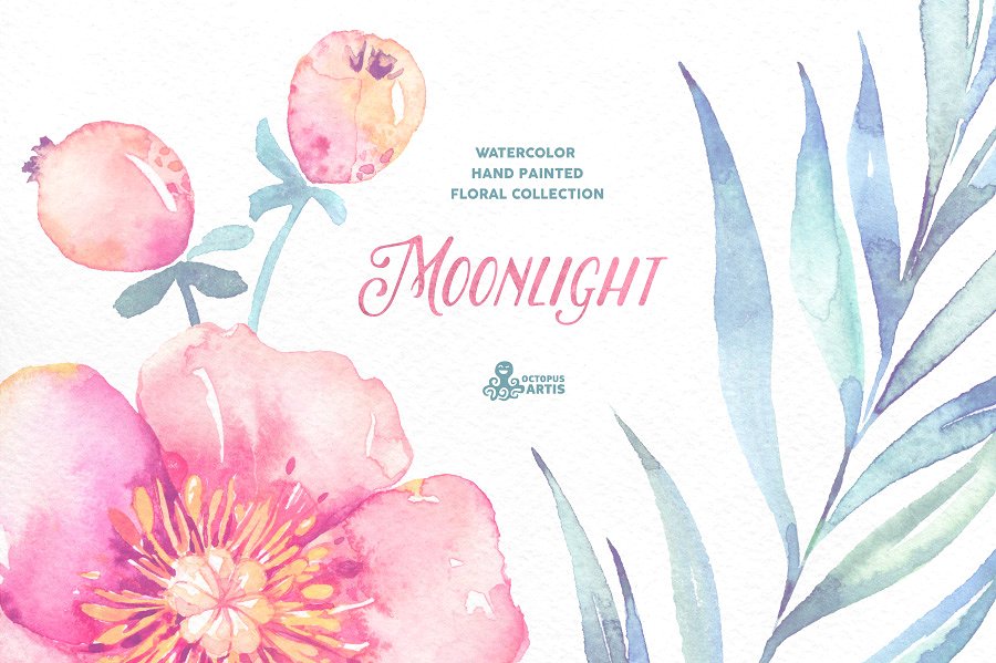 月色水彩花卉设计套装 Moonlight. Floral collection插图3