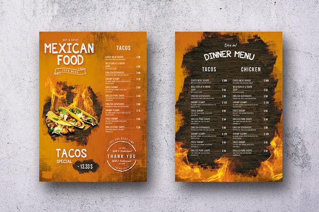 墨西哥餐厅单页食物菜单PSD模板 Mexican A4 & US Letter Single Page Food Menu插图(1)