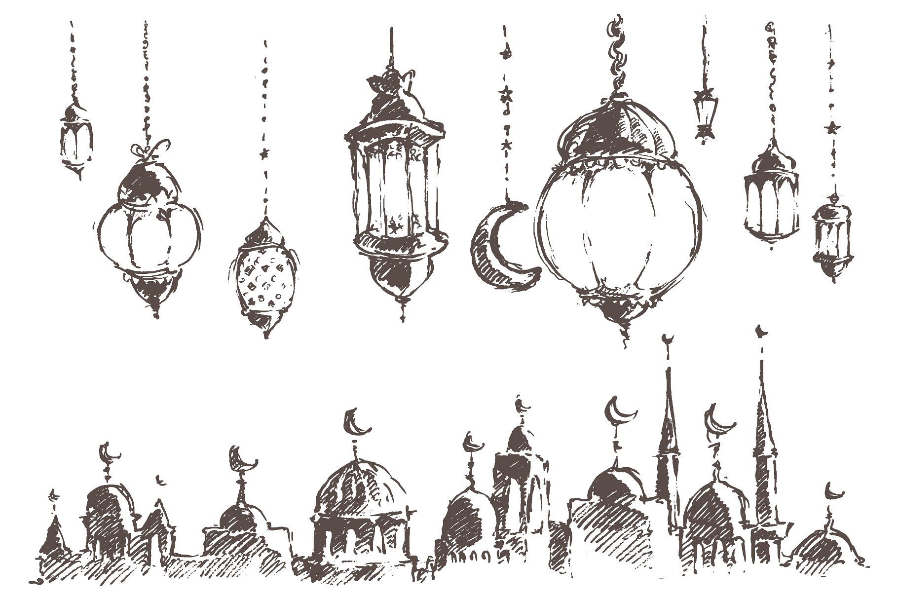 巨大的素描斋月插图合集 Big set of Ramadan Kareem sketches插图3