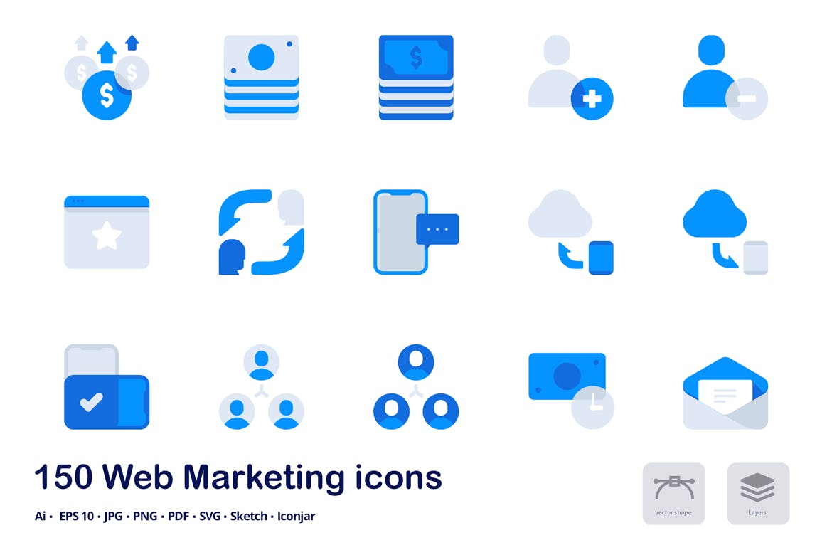 150枚网站营销双色调扁平化图标素材 Web Marketing Accent Duo Tone Flat Icons插图(2)