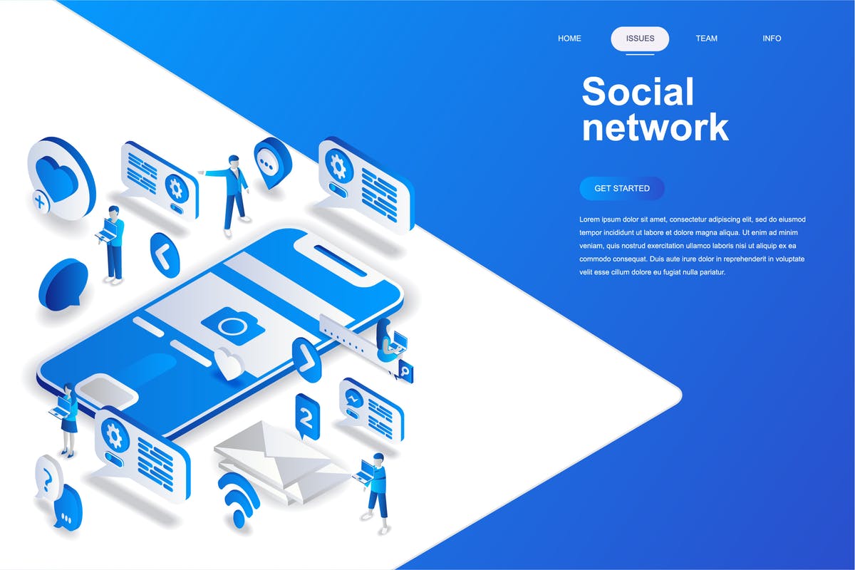 新媒体社交媒体主题等距概念插画 Social Network Isometric Concept插图