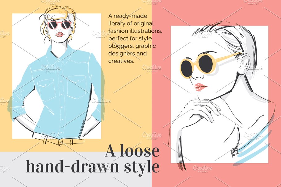时尚肖像插画 Fashion Portrait Illustrations插图3