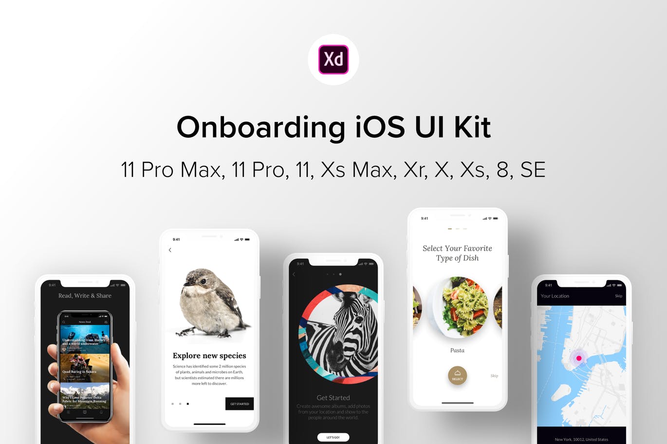 iOS平台APP应用引导页设计XD模板 Onboarding iOS UI Kit (Adobe XD)插图