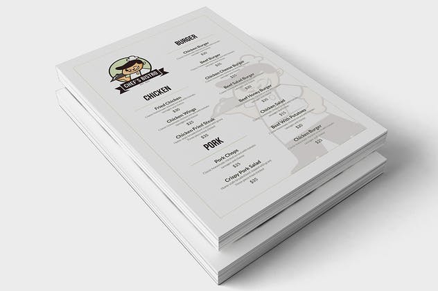卡通图案餐馆饭店菜单传单设计模板 ChefBistro Food Menu Flyer插图(1)