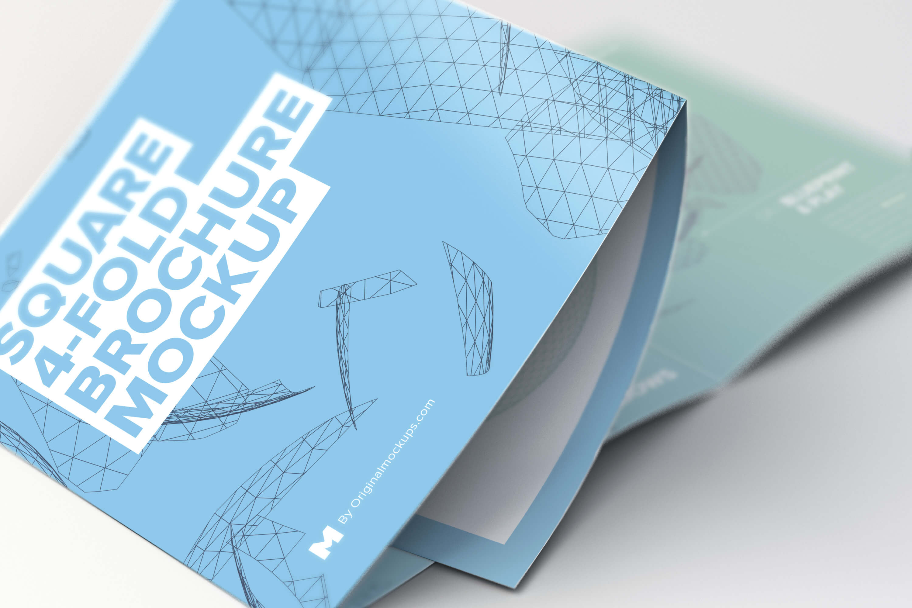 方形四折页小册子&传单展开效果特写样机模板 Unfolding Square 4-Fold Brochure Close Up Mockup