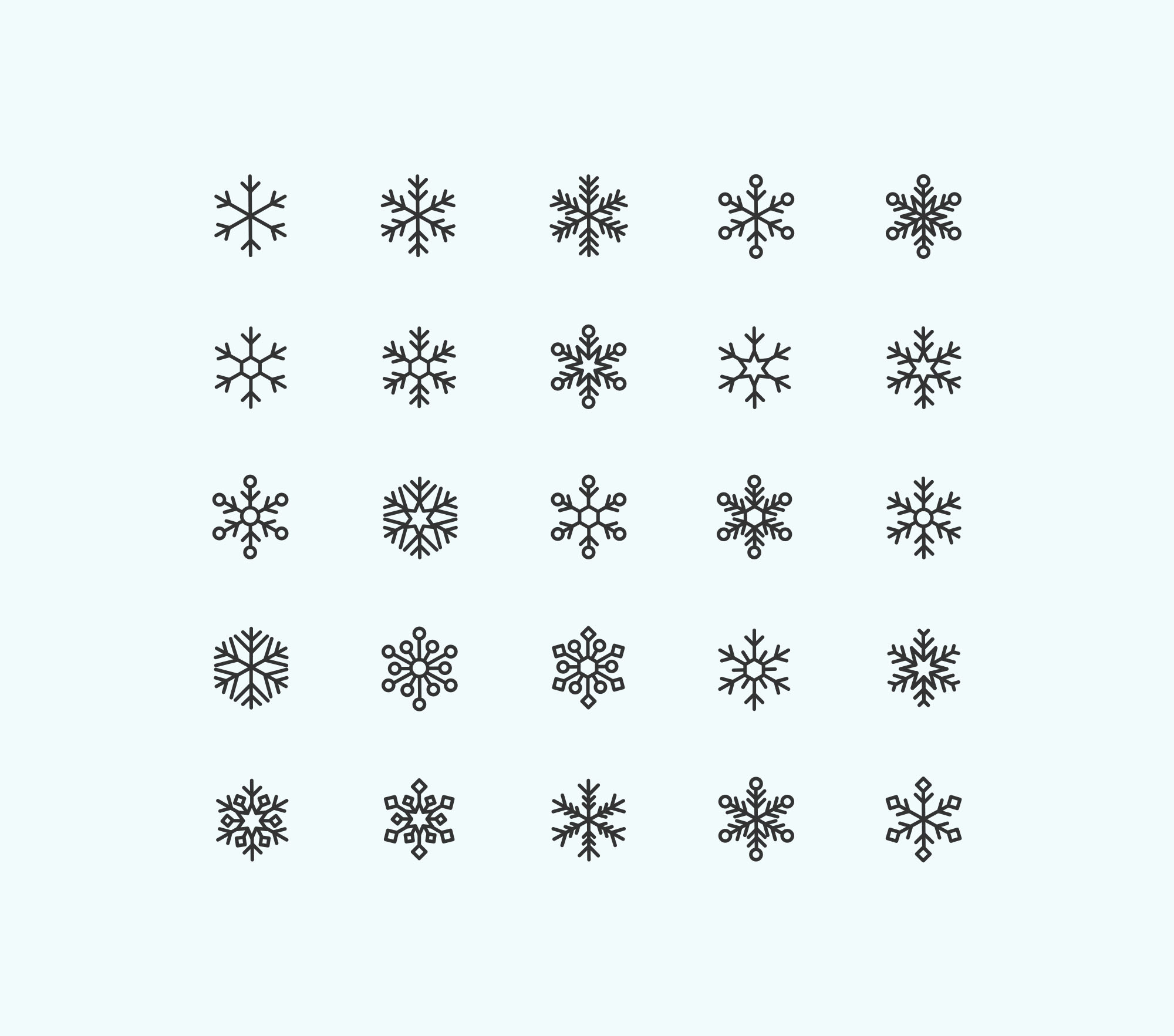 各式各样雪花线性图标素材 Snowflakes Vector Icons插图(1)