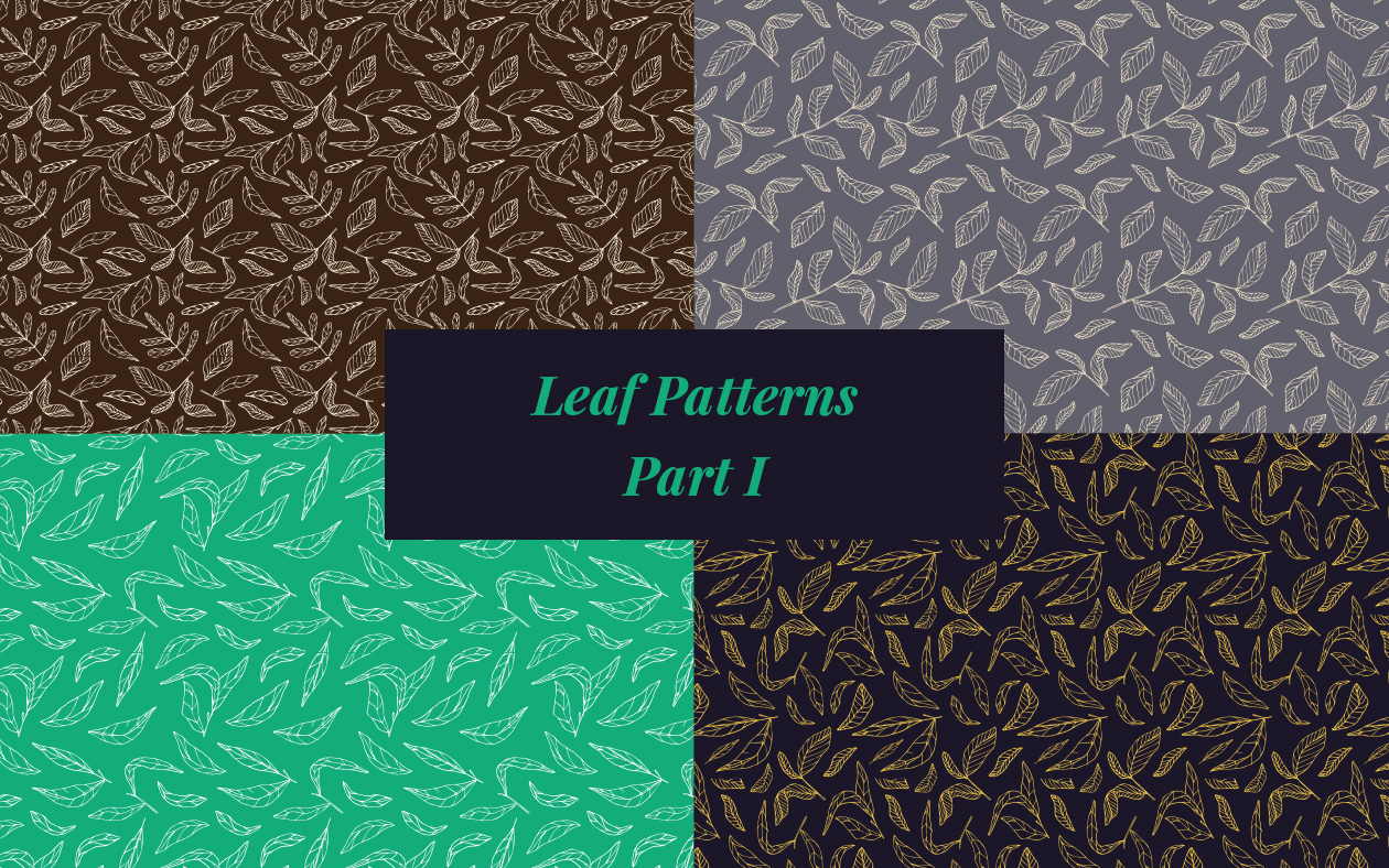 手绘树叶图案无缝矢量图案纹理素材 Seamless Vector Leaf Patterns Hand Drawings插图