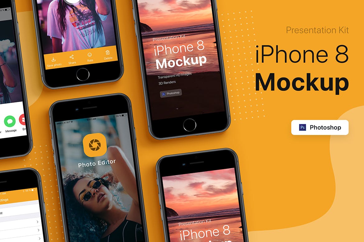 APP界面设计截图预览iPhone 8手机样机模板v2 Presentation Kit – iPhone showcase Mockup插图(3)
