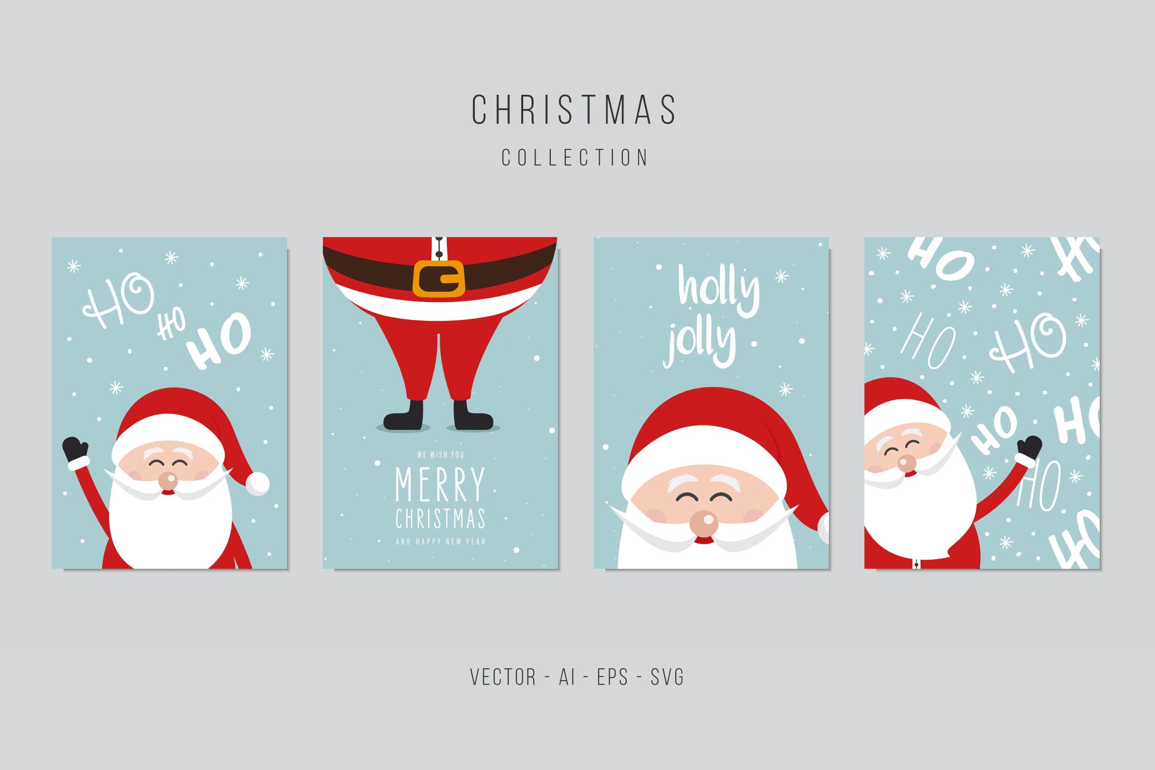 圣诞节圣诞老人贺卡矢量设计模板集v7 Christmas Santa Claus Vector Card Set vol.7插图