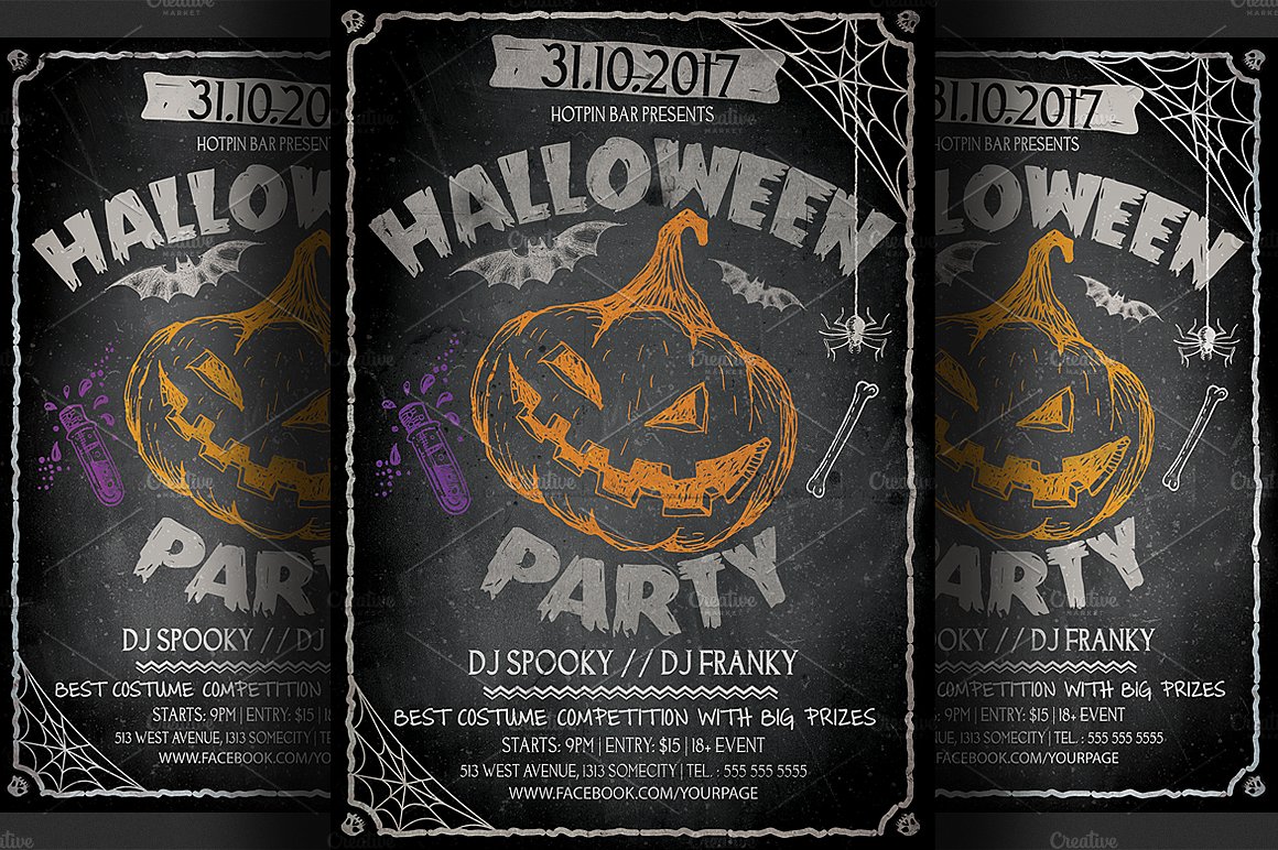 现代万圣节传单模板 Halloween Flyer Template插图