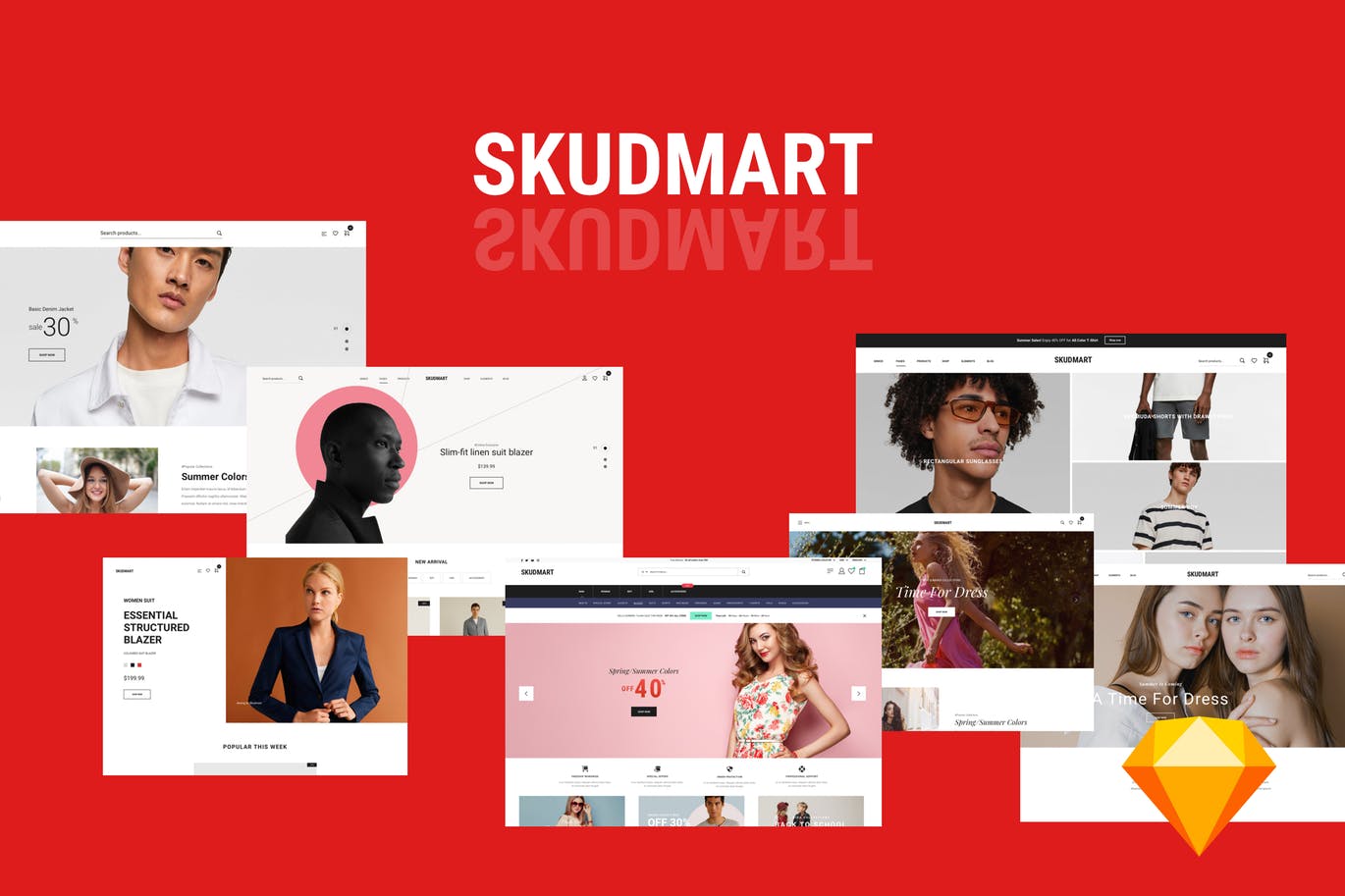 15+极简设计风格网站首页设计SKETCH模板 Skudmart – Clean, Minimal Sketch Template插图