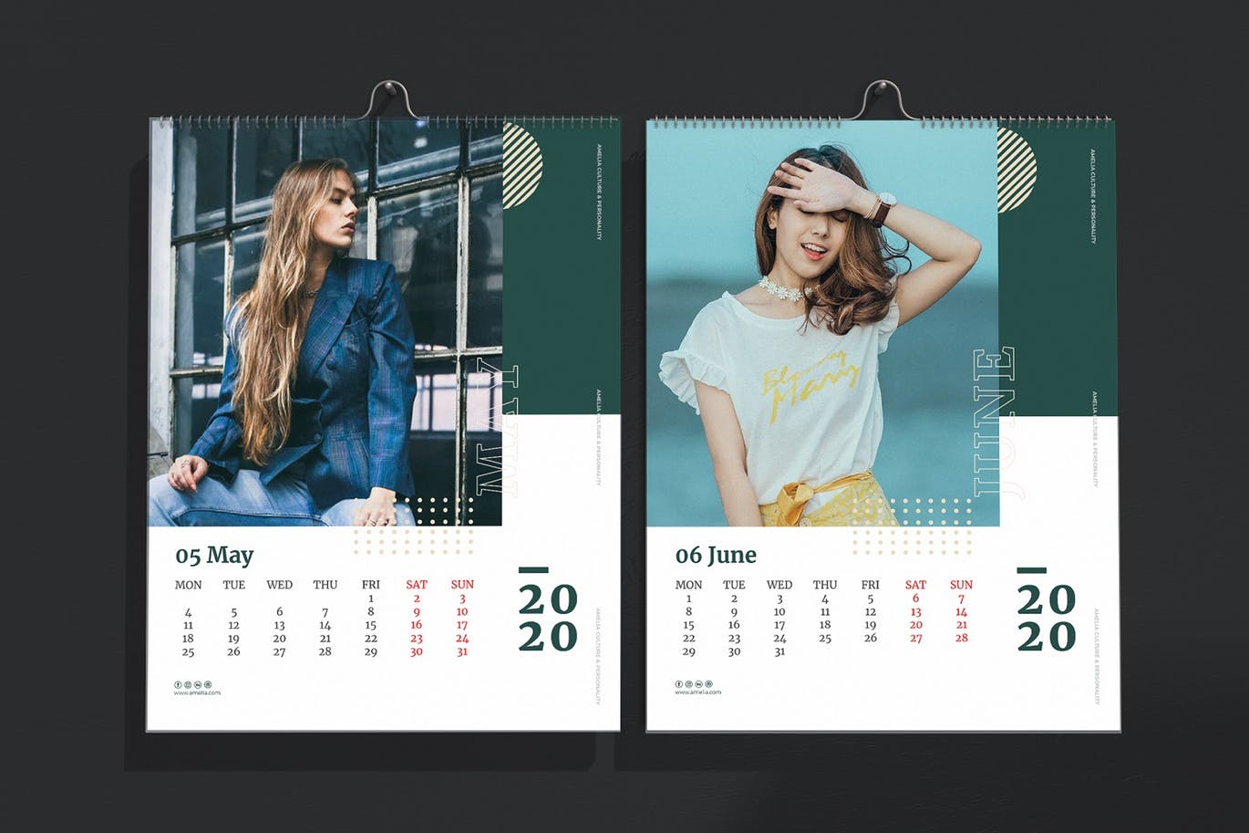 2020年时尚挂墙日历表设计模板 Amelia – Fashion Wall Calendar 2020插图(3)