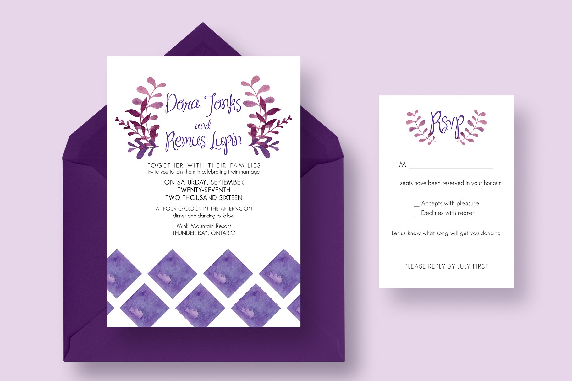 紫色婚礼邀请函设计套件 The Purple Wedding Invitation Suite插图(1)