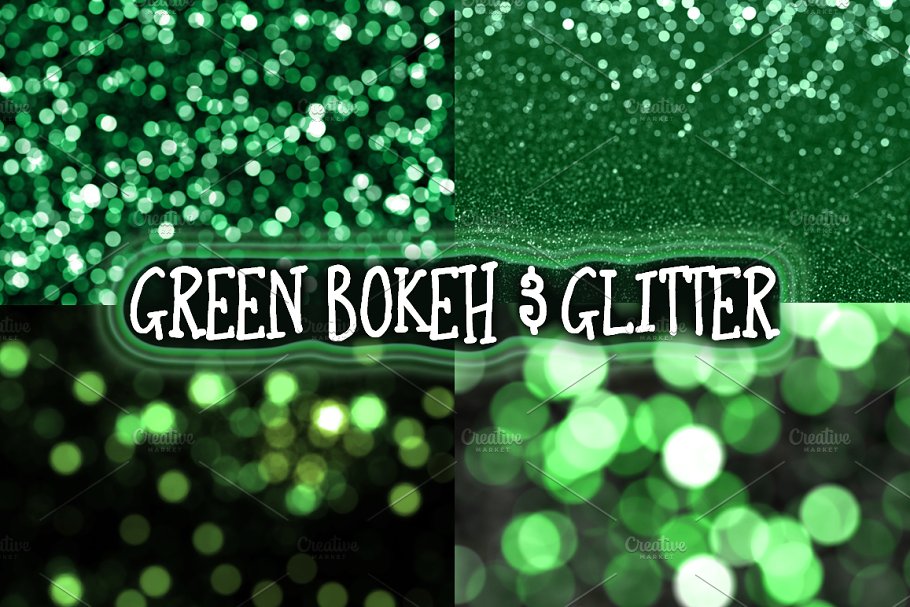 16款闪闪发光绿色散景背景 Green Glitter & Bokeh Backgrounds插图2