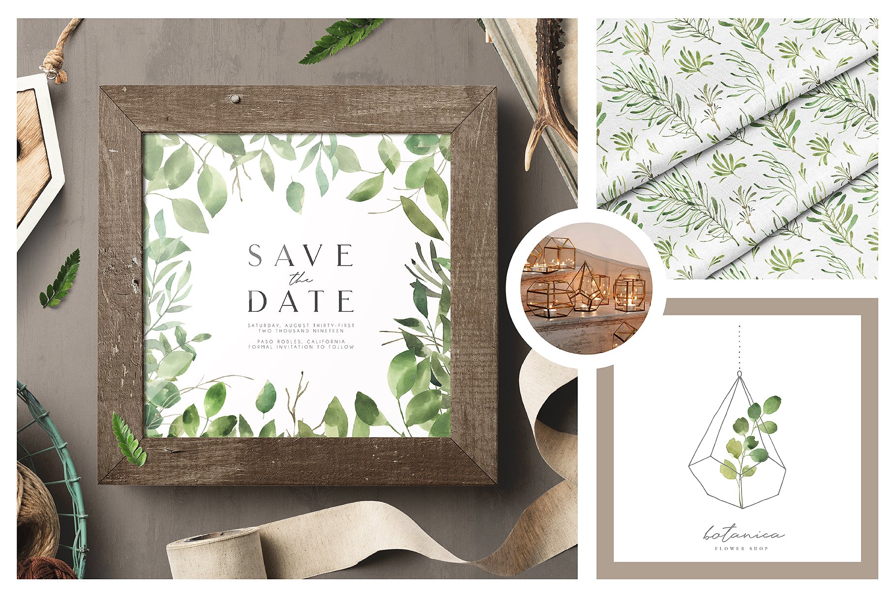水彩树叶元素、相框、纹理素材包 Leafy Leaf Collection插图(1)