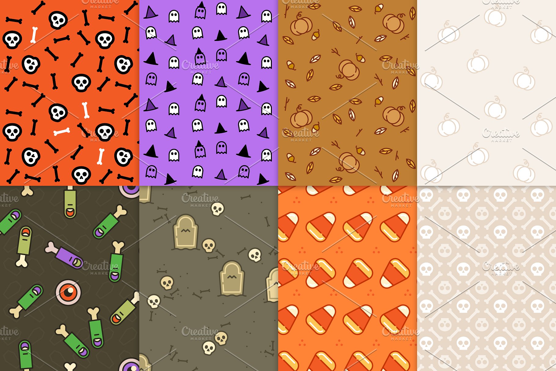 16款万圣节主题风格图案印花设计素材 16 spooky Halloween patterns插图(2)