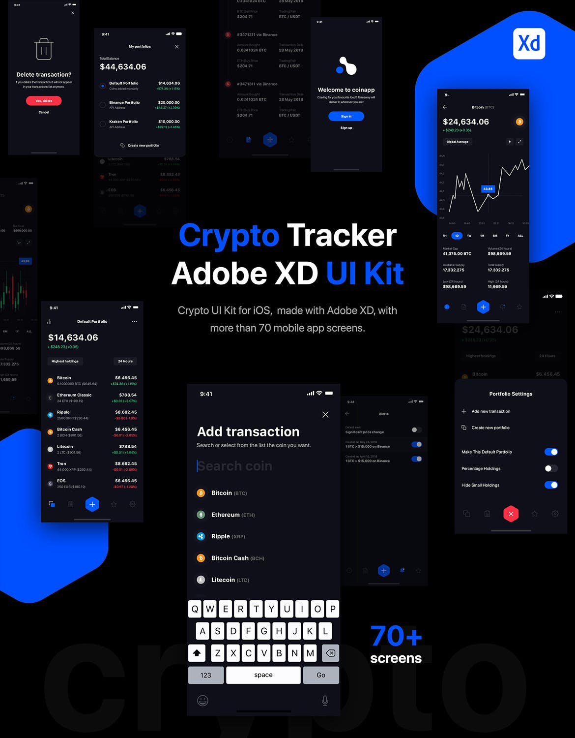 比特币等加密货币APP应用设计UI套件 Crypto Portfolio Tracker UI Kit for iOS插图(1)